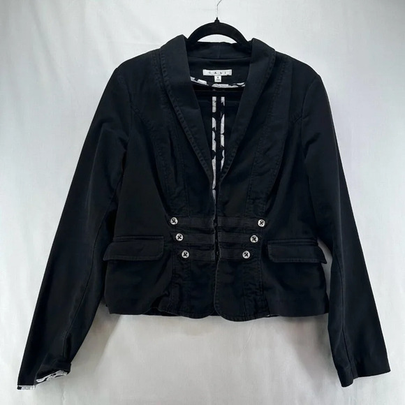 CAbi Jacket Womens Size 8 Twill Military Style Hook Closure Blazer Cotton Black - Picture 1 of 12